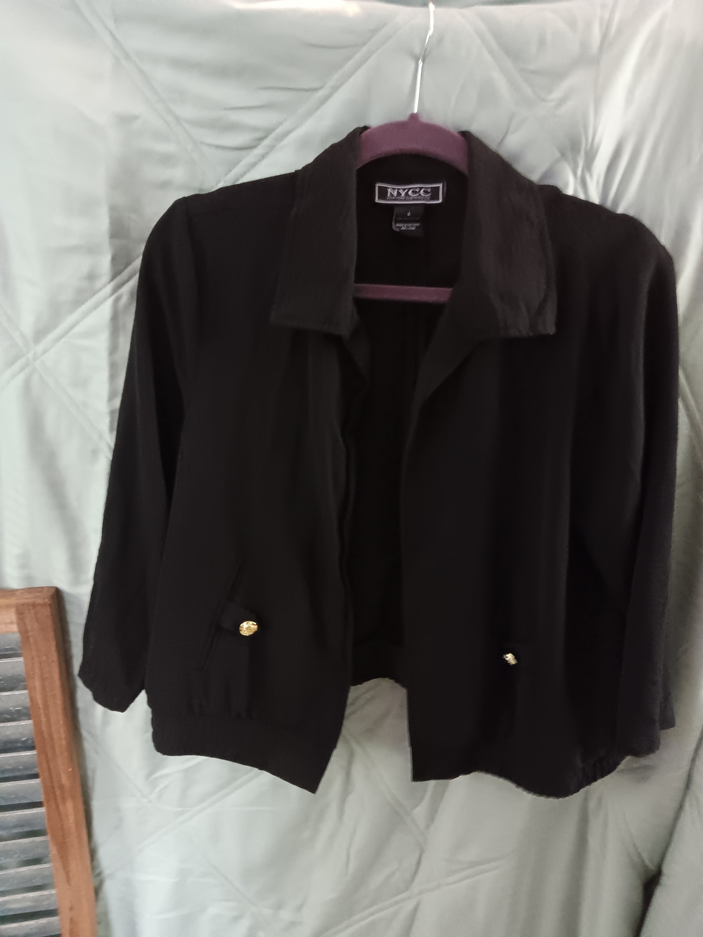 NYC Black Bomber Jacket with Gold Button Details